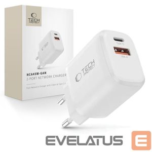 Kitos prekės Tech-Protect  Tech-Protect NCA45W-GAN 2-Port USB-C / USB-A 45W Wall Charger - White 