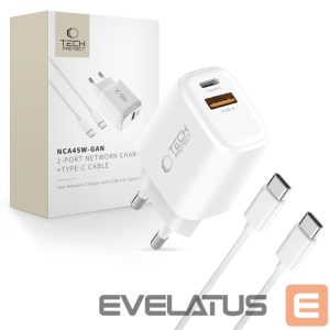 Kitos prekės Tech-Protect  Tech-Protect NCA45W-GAN 2-Port 45W Wall Charger with USB-C Cable - White 