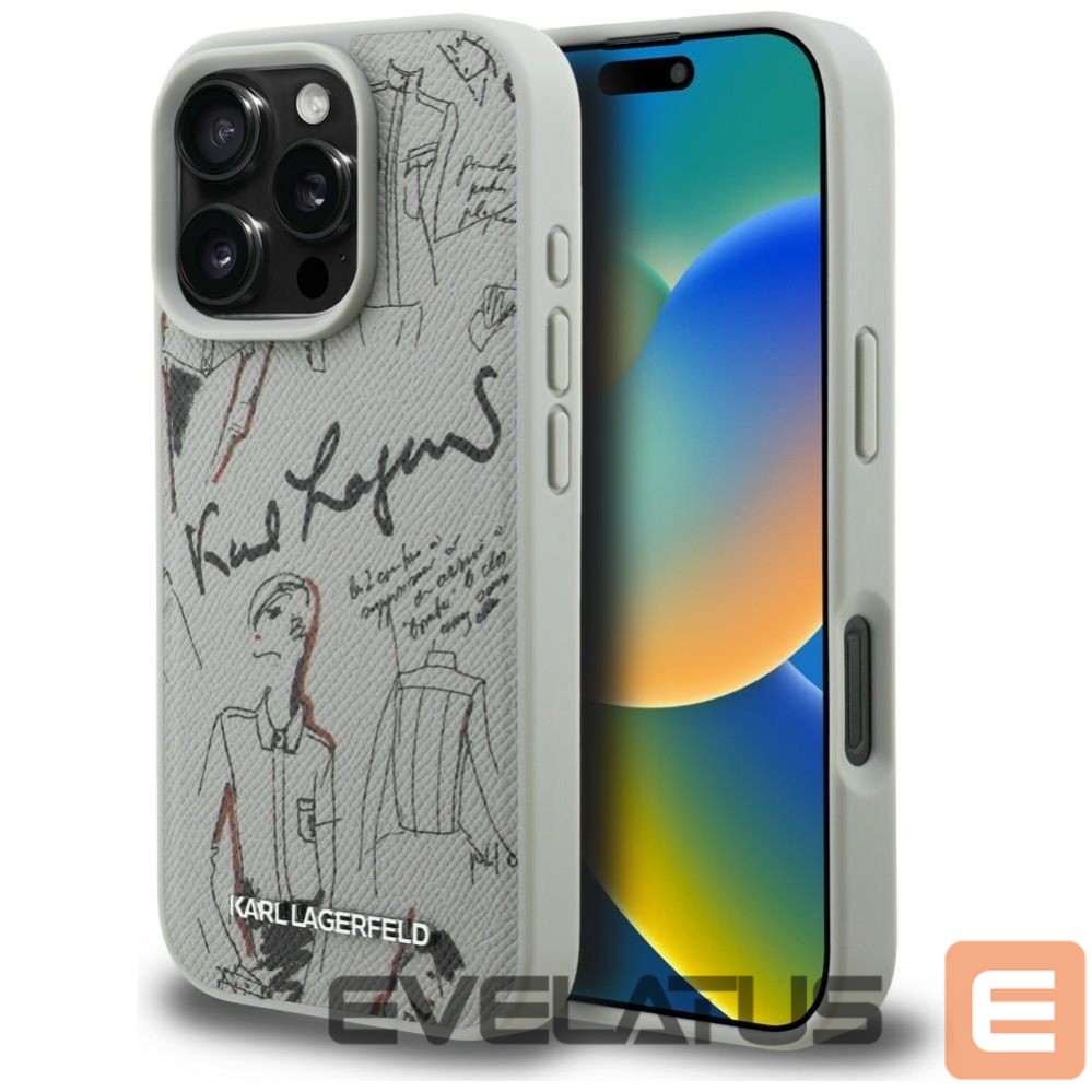 Kitos prekės Karl Lagerfeld Karl Lagerfeld Grained Pattern & Logo MagSafe Case for iPhone 16 Pro Max - Gray