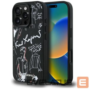 Kitos prekės Karl Lagerfeld  Karl Lagerfeld Grained Pattern & Logo MagSafe Case for iPhone 16 Pro Max - Black 