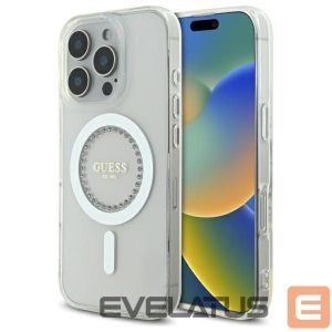 Kitos prekės Guess  Guess IML Rhinestones MagSafe Case for iPhone 16 Pro - White 