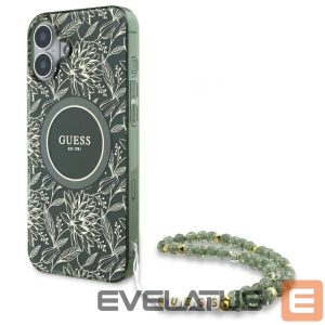 Kitos prekės Guess  Guess IML Flowers Allover Electro With Pearl Strap MagSafe case for iPhone 16 - green 