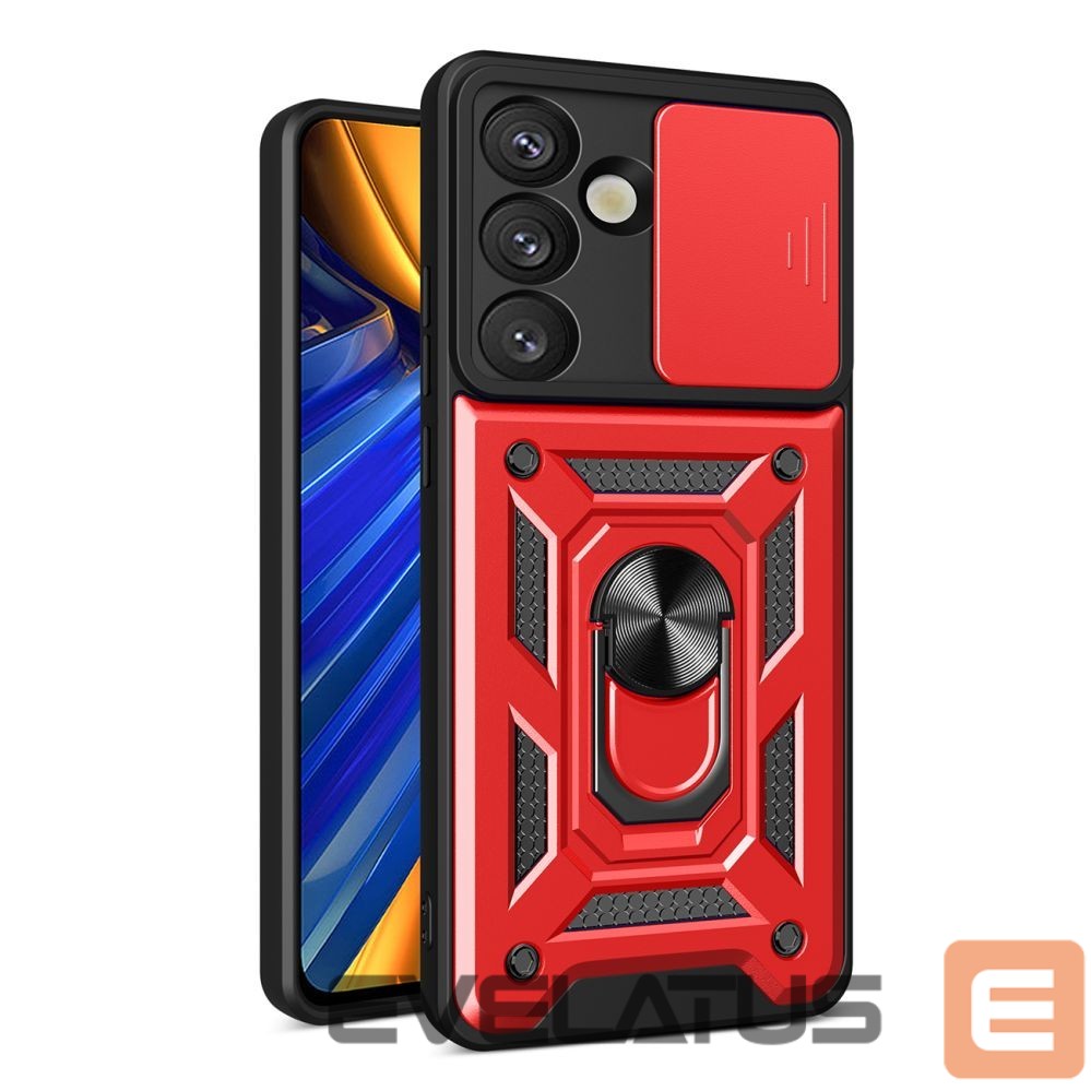 Kitos prekės Hurtel Hybrid Armor Camshield with Camera Cover and Metal Ring for Samsung Galaxy S25 - Red