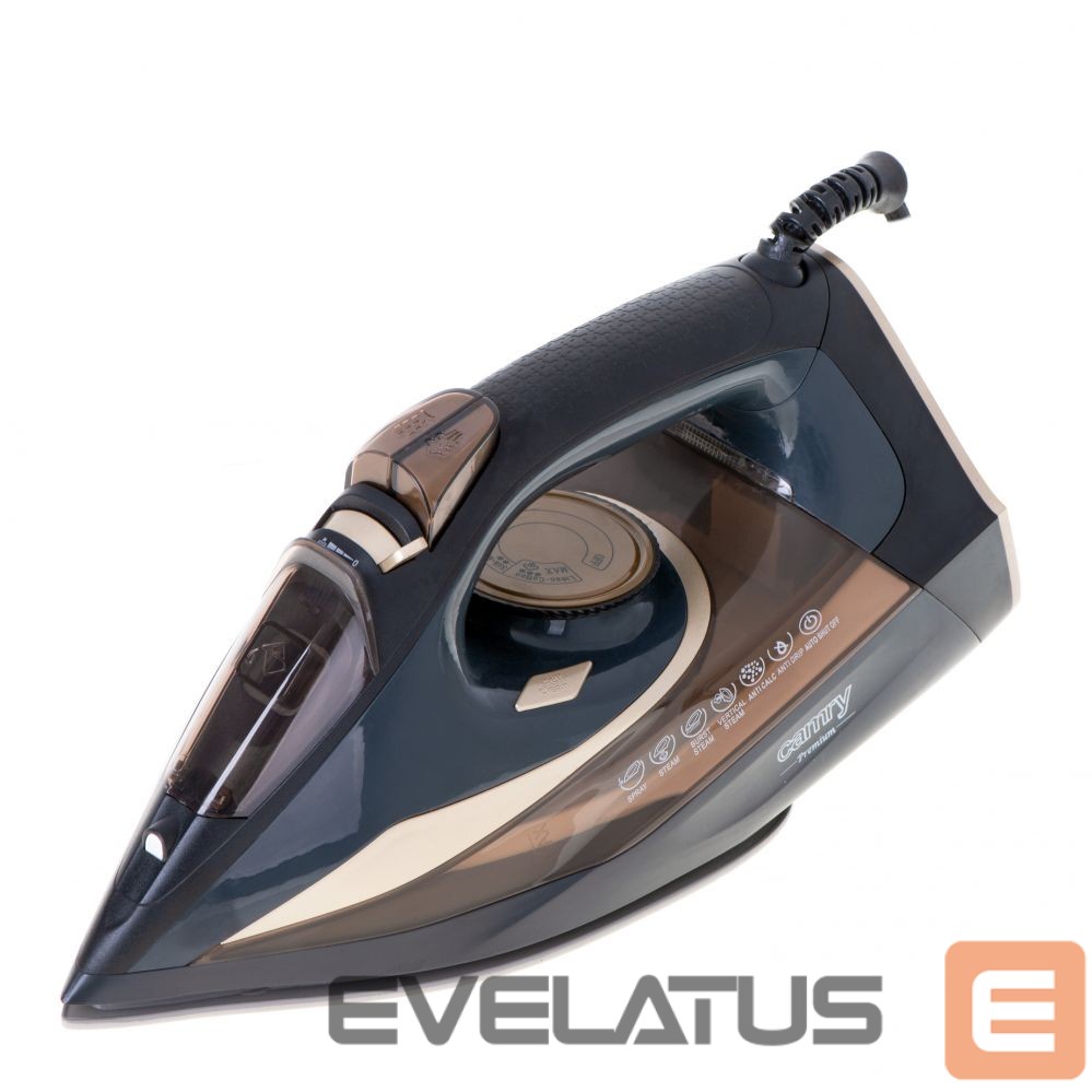 Lygintuvai Camry Steam Iron CR 5036 3400 W, Water tank capacity 360 ml, Continuous steam 50 g/min, Black/Gold
