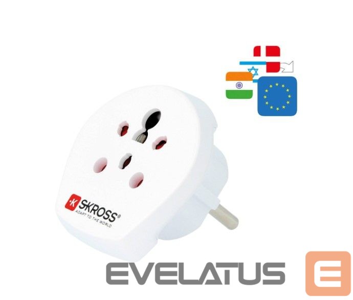 Adapteris Skross Travel adapter Denmark, India - Israel to Europe White