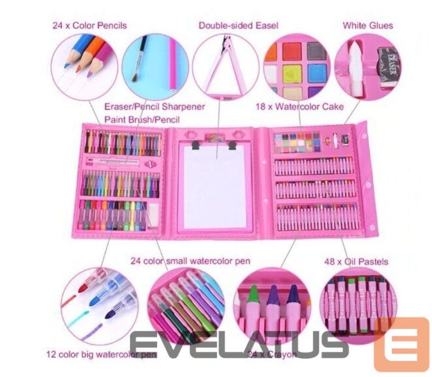 žaislai Kiddyz Stationery Set 208 pcs Kids Art Kit Drawing & Painting Supplies Pink