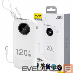 Išorinė baterija Dudao  120W fast charge built-in cable digital display 10000mAh White