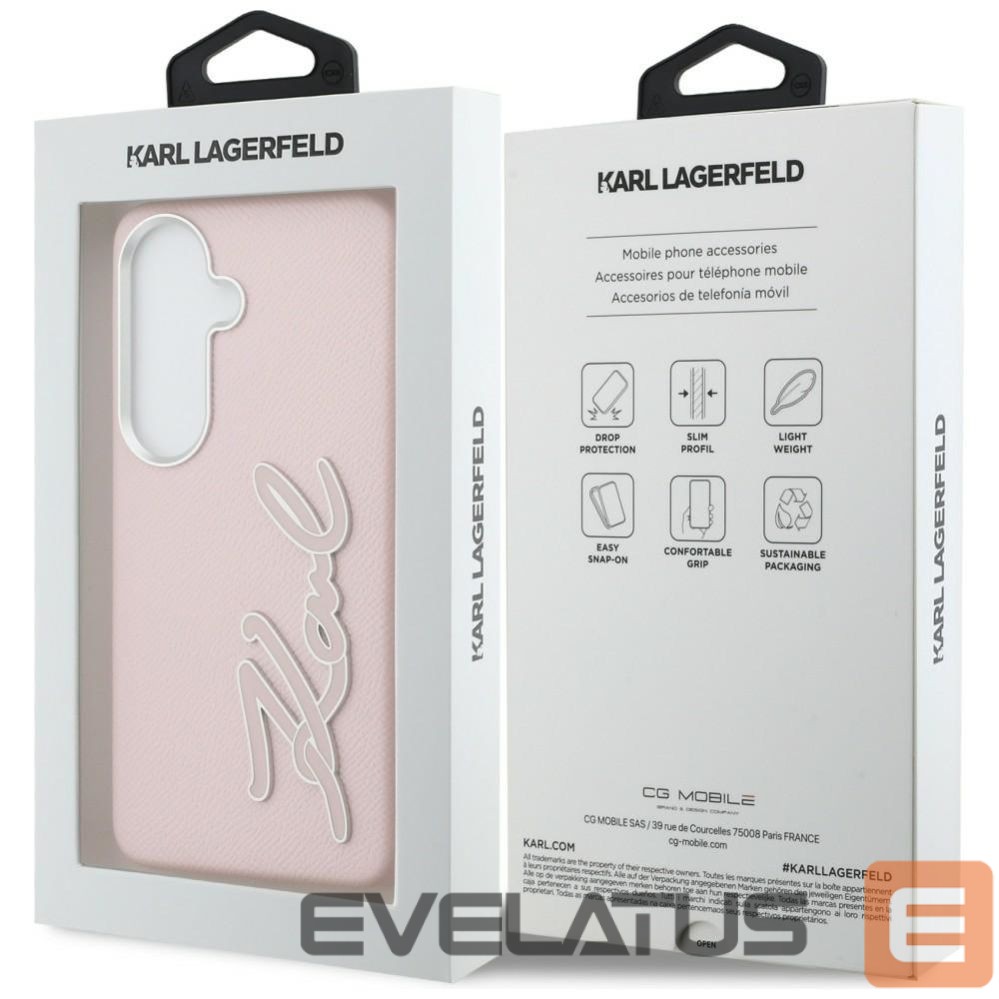 Kitos prekės Karl Lagerfeld Karl Lagerfeld Grained Signature Metal Resin Logo Case for Samsung Galaxy S26 - Pink
