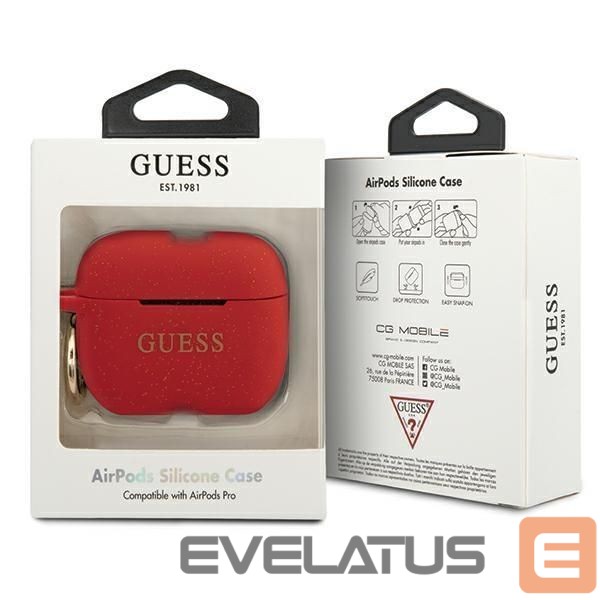 Nugarėlės dėklai Guess Guess GUACAPSILGLRE AirPods Pro cover red/red Silicone Glitter