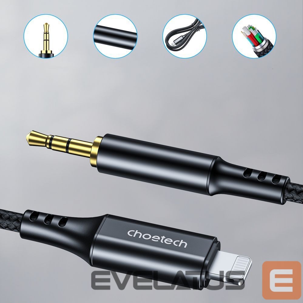 Kabelis Choetech Choetech AUX007 Lighting / mini jack 3.5mm cable 1 m - black
