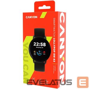 Išmanusis laikrodis Canyon  CANYON Lollypop SW-63, Smart watch, 1.3inches IPS full touch screen, Round watch, IP68 waterproof, multi-sport mode, BT5.0, compatibility with iOS and android, black, Host: 25.2*42.5*10.7mm, Strap: 20*250mm, 45g 