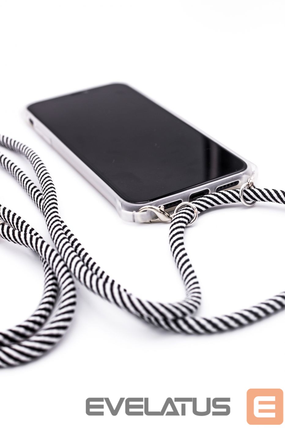 Nugarėlės dėklai Evelatus Samsung A50 Case with rope Black Stripes Transparent