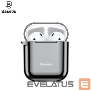 Nugarėlės dėklai Baseus  Metallic Shining Ultra-thin Silicone Protector Case with Hook for Airpods 1 / 2 Black