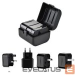 Adapteriai iLike  CP TR1 Network 3in1 Multi-Adapter UK 3-Pin - Euro 2pin - US (USA) - Asia + Storage Case Black