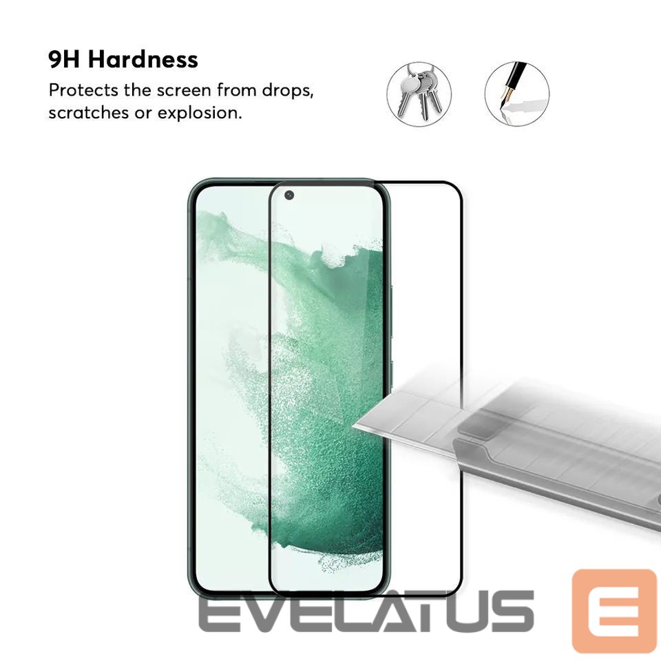 Apsauginiai stiklai Evelatus Samsung Galaxy S22 2.5D Full Cover Japan Glue Glass Anti-Static