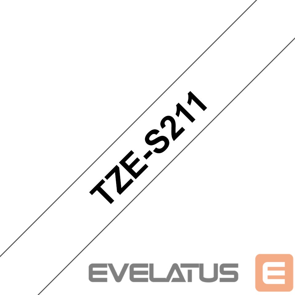 Eksploatacinės medžiagos spausdintuvams Brother TZe-S211 Strong Adhesive Laminated Tape Black on White, TZe, 8 m, 6 mm