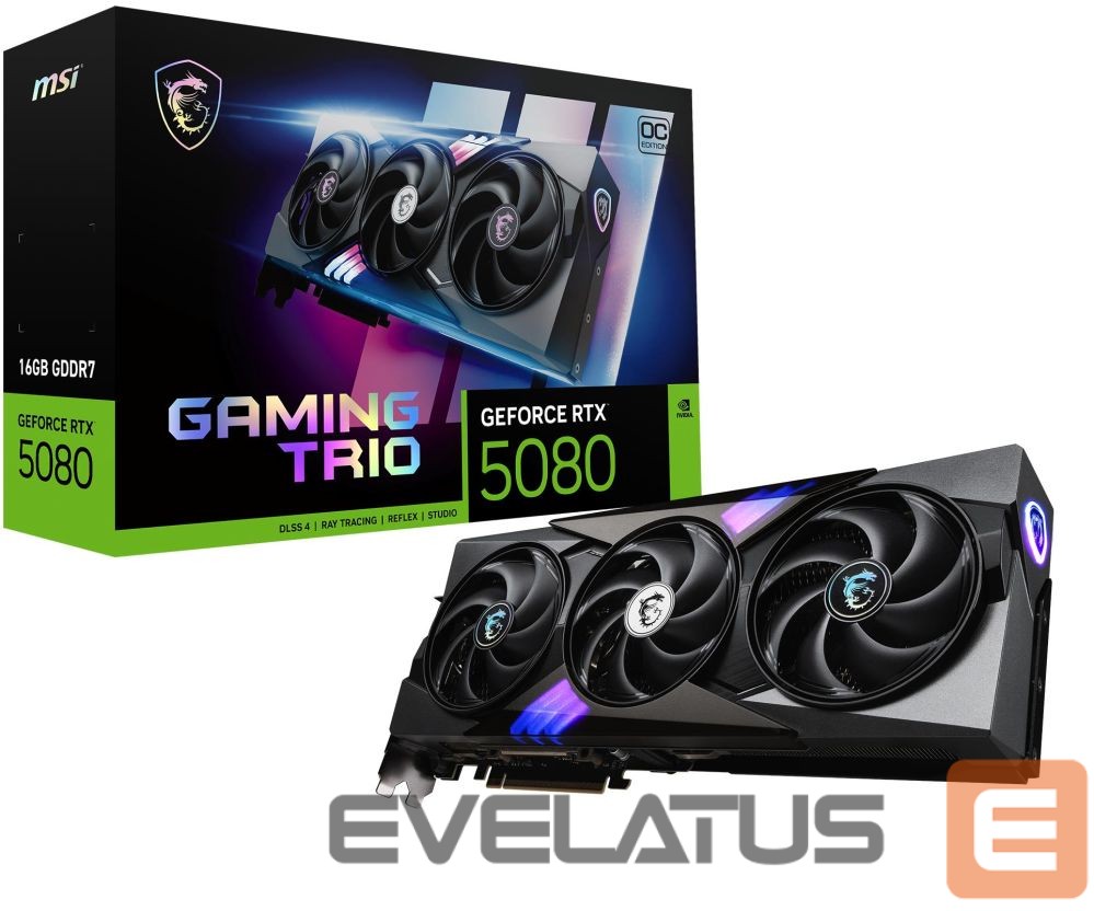 Vaizdo plokštės / Vaizdo plokštės MSI Graphics Card||NVIDIA GeForce RTX 5080|16 GB|GDDR7|256 bit|PCIE 5.0 16x|Dual Slot Fansink|1xHDMI|3xDisplayPort|RTX508016GGAMTRIOOC