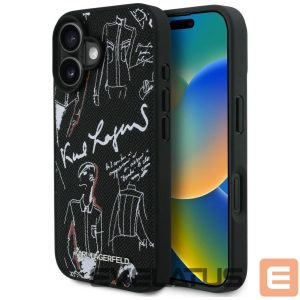 Kitos prekės Karl Lagerfeld  Karl Lagerfeld Grained Pattern & Logo MagSafe Case for iPhone 16 - Black 