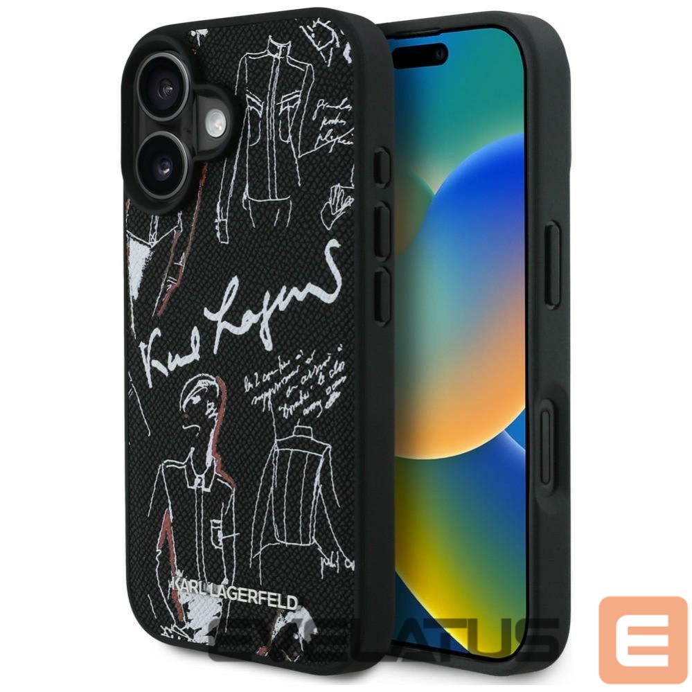Kitos prekės Karl Lagerfeld Karl Lagerfeld Grained Pattern & Logo MagSafe Case for iPhone 16 - Black