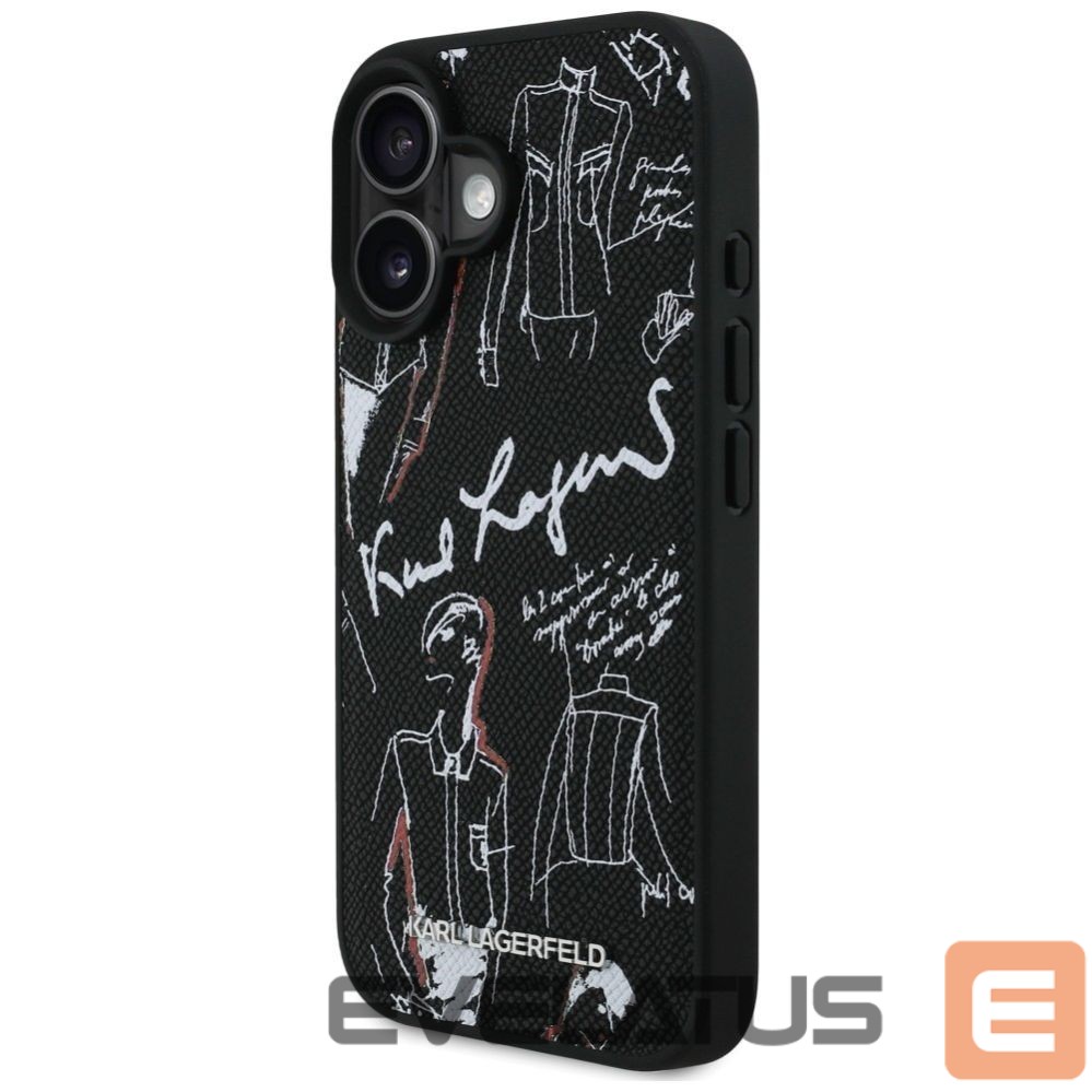 Kitos prekės Karl Lagerfeld Karl Lagerfeld Grained Pattern & Logo MagSafe Case for iPhone 16 - Black