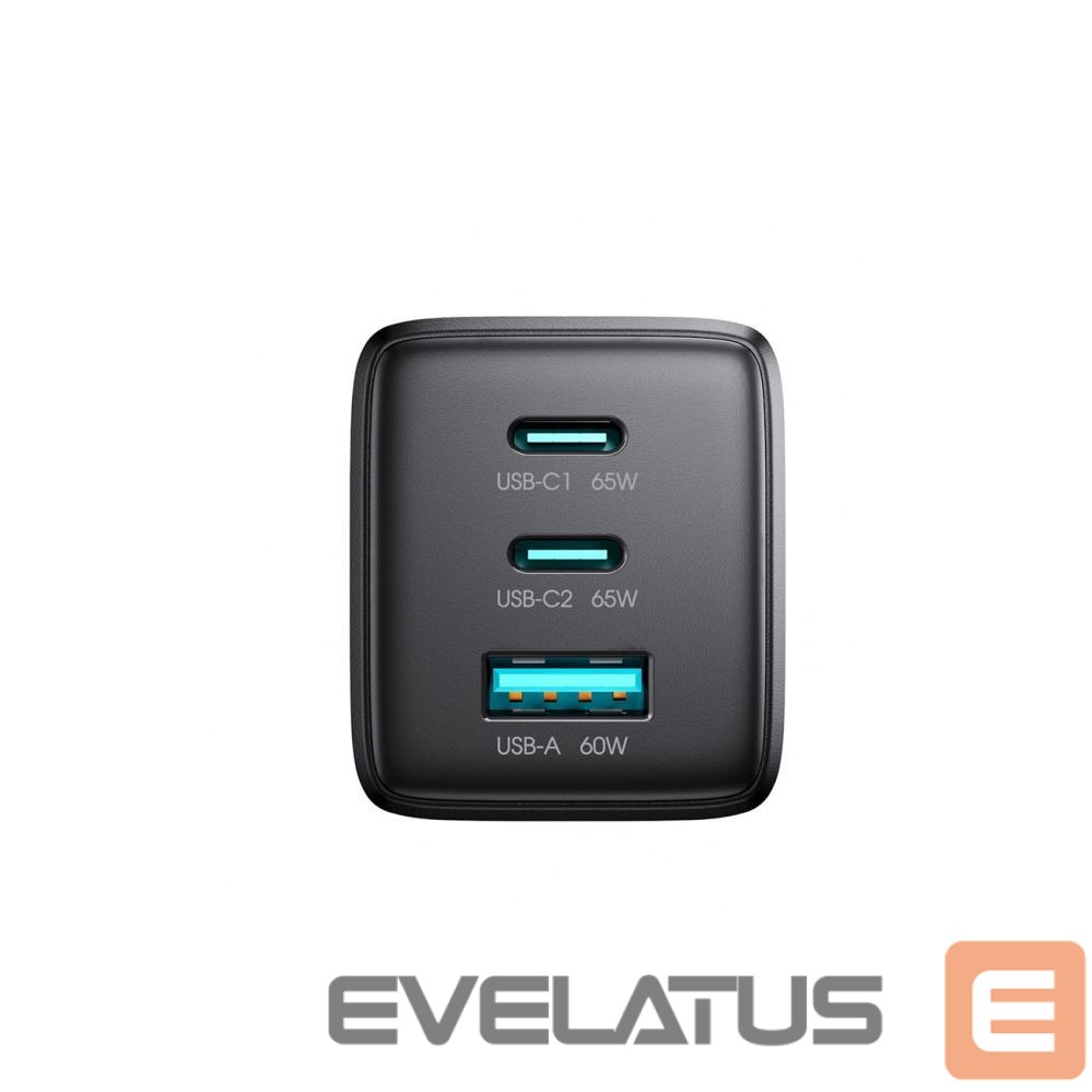 Kitos prekės Joyroom Joyroom JR-TG10 65W GaN 2x USB-C + USB-A wall charger with 100W USB-C - USB-C 1.2m cable - black