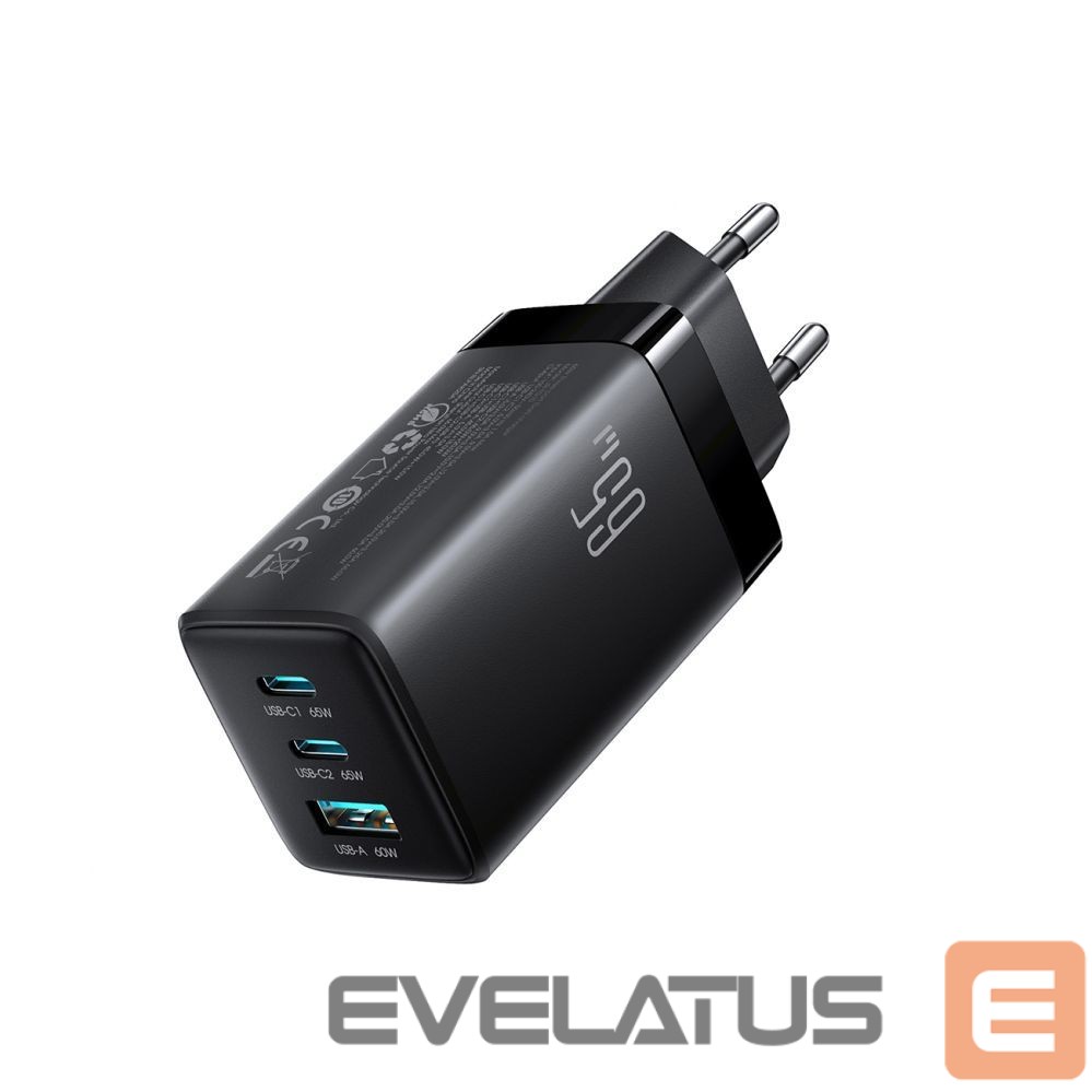 Kitos prekės Joyroom Joyroom JR-TG10 65W GaN 2x USB-C + USB-A wall charger with 100W USB-C - USB-C 1.2m cable - black