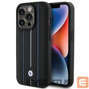 Kitos prekės BMW  BMW Leather Stamp Blue Line Case for iPhone 15 Pro Max - Black 