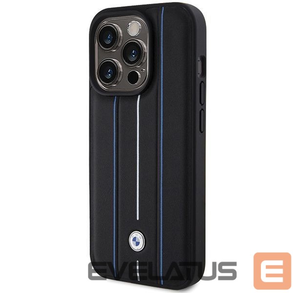 Kitos prekės BMW BMW Leather Stamp Blue Line Case for iPhone 15 Pro Max - Black