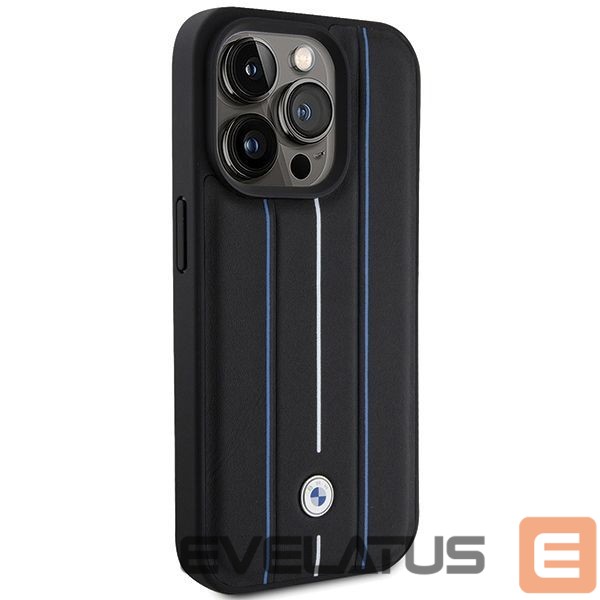 Kitos prekės BMW BMW Leather Stamp Blue Line Case for iPhone 15 Pro Max - Black
