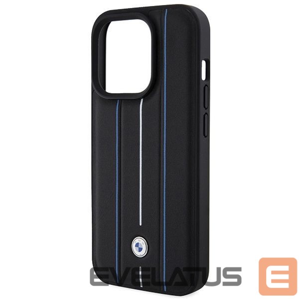 Kitos prekės BMW BMW Leather Stamp Blue Line Case for iPhone 15 Pro Max - Black