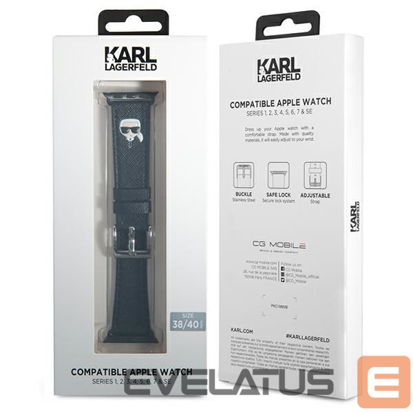 Kitos prekės Karl Lagerfeld Karl Lagerfeld Ikonik Saffiano Karl Heads Strap for Apple Watch (38 / 40 / 41 mm) - Black