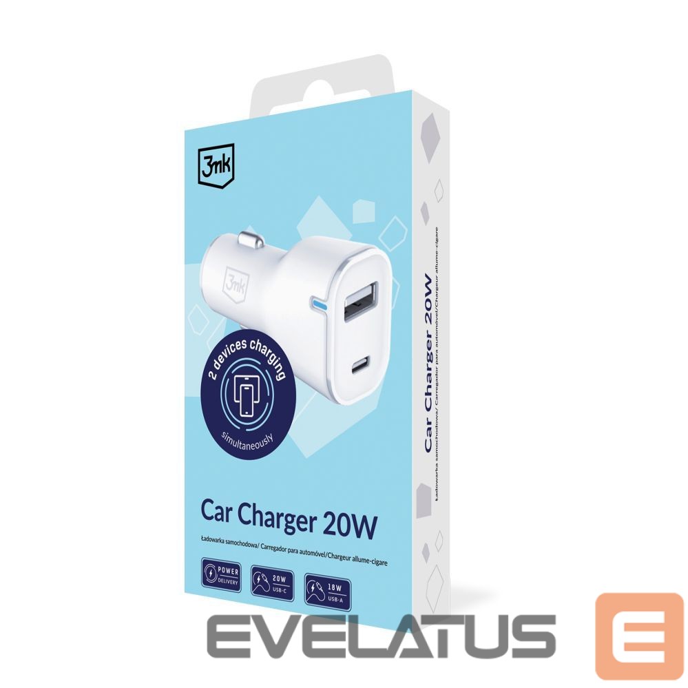 Kitos prekės 3MK 3mk Car Charger 20W PD3.0 QC 3.0 USB 1A1C - White
