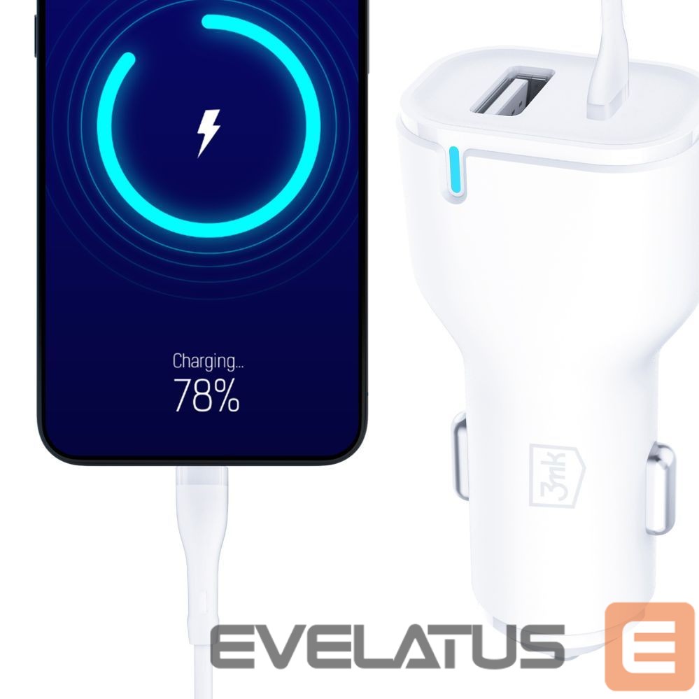 Kitos prekės 3MK 3mk Car Charger 20W PD3.0 QC 3.0 USB 1A1C - White