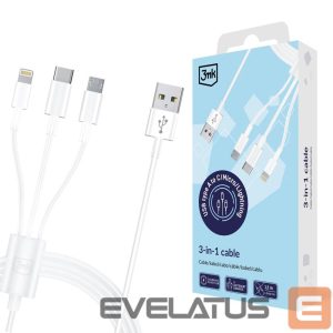 Kitos prekės 3MK  3mk Cable 3in1 USB-A - micro USB / Lightning / USB-C 1.2m 20V/2.4A 15W - white 