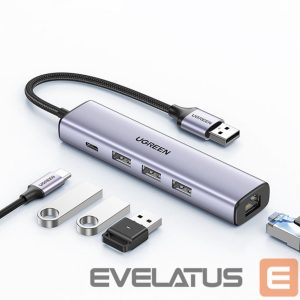 Kabelis Ugreen  Ugreen multifunctional adapter HUB USB 3.0 - 3 x USB / Ethernet RJ-45 / USB Type C PD gray (CM475) 