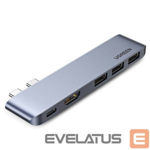 Adapteriai Ugreen  HUB Ugreen 60559 2x USB-C / USB-C PD (Thunderbolt 3, 100W, 4K 60 Hz, 10 Gbps) / HDMI 4K 30 Hz / 3x USB 3.0 for MacBook Pro / Air - Gray 