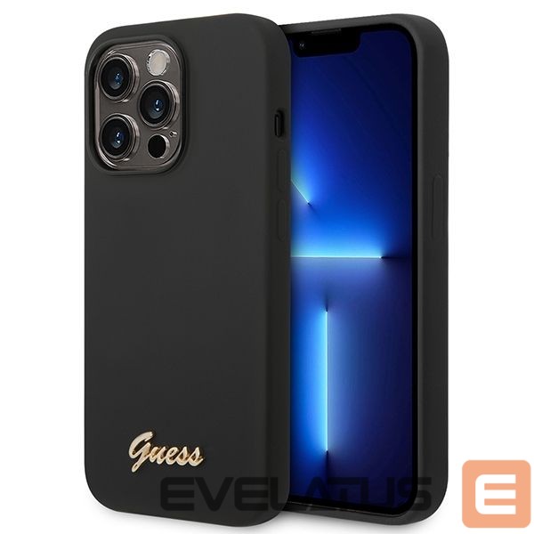 Nugarėlės dėklai Guess Guess Silicone Vintage Gold Logo iPhone 14 Pro Case - Black