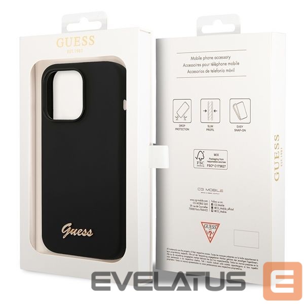 Nugarėlės dėklai Guess Guess Silicone Vintage Gold Logo iPhone 14 Pro Case - Black