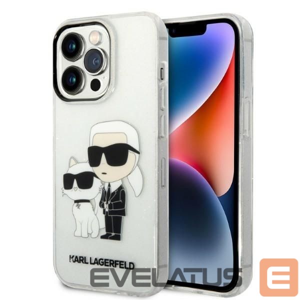 Nugarėlės dėklai Karl Lagerfeld Karl Lagerfeld Glitter Karl&Choupette case for iPhone 14 Pro - transparent