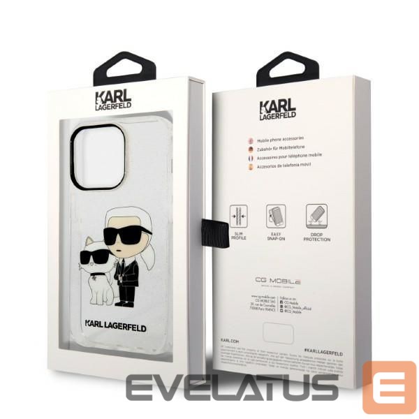 Nugarėlės dėklai Karl Lagerfeld Karl Lagerfeld Glitter Karl&Choupette case for iPhone 14 Pro - transparent