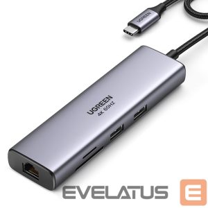 Kabelis Ugreen  Ugreen CM512 90568 USB-C Adapter - 2x USB-A 3.0 / HDMI / RJ45 / SD and TF Card Reader / USB-C PD 100W - Gray 