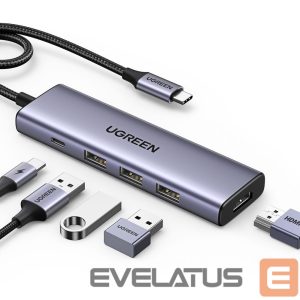 Kabelis Ugreen  HUB Ugreen CM511 15597 5in1 USB-C - USB-C PD / HDMI / 3x USB-A 3.0 - gray 
