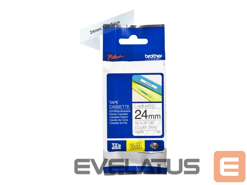 Eksploatacinės medžiagos spausdintuvams Brother | TZE-151 Laminated Tape | Black on Clear | TZe | 8 m | 2.4 cm