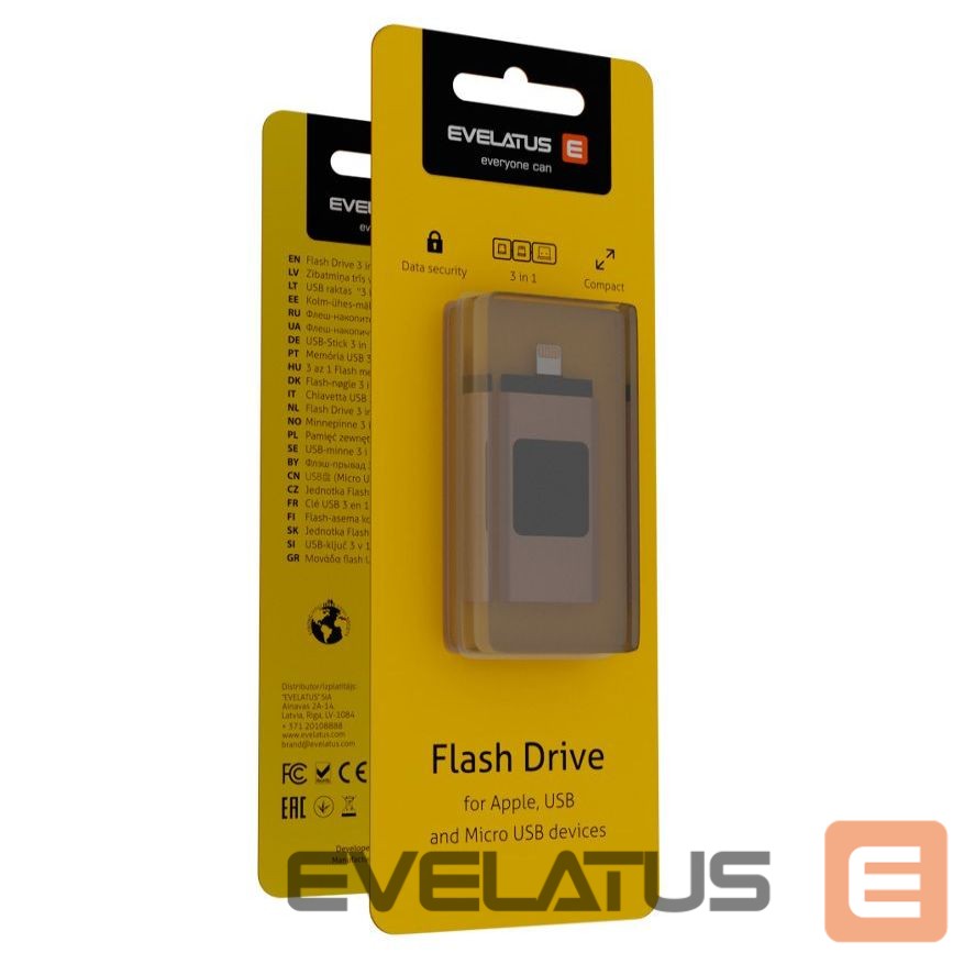 USB atmintinė Evelatus USB Flash to Lightning 32GB 3in1 (USB, iPhone and Micro) Gold