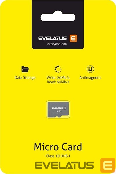 Atminties kortelės Evelatus Universal Micro Card SD 16GB 3.0 EMC01 W:20mb/s; R:60mb/s