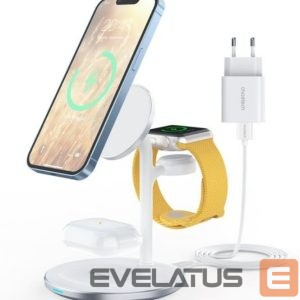 Belaidis įkroviklis Choetech  T585-F 3in1 inductive charging station iPhone, AirPods Pro, Apple Watch with Adapter White