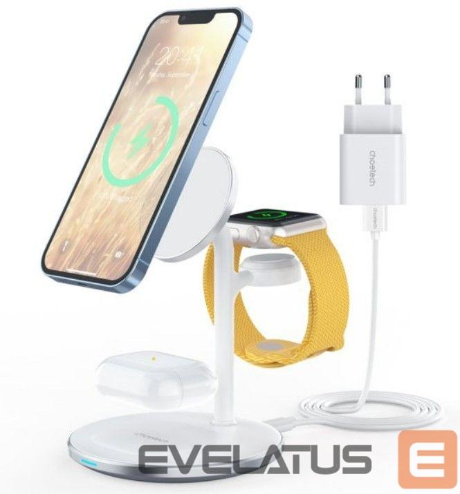 Belaidis įkroviklis Choetech T585-F 3in1 inductive charging station iPhone, AirPods Pro, Apple Watch with Adapter White