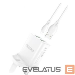 Adapteriai Dudao  Wall charger UK plug (United Kingdom) 2xUSB-A 2.4A white + USB-A cable - Lightning White