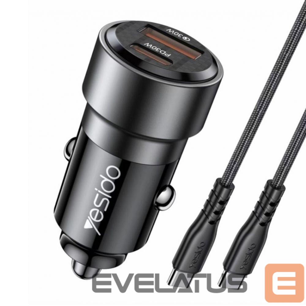 Automobiliniai įkrovikliai yesido Y55 60W Fast Charging Car Charger | With TC to TC cable car cigarette lighting port charger adapter Black