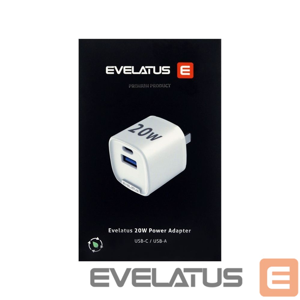 Adapteriai Evelatus Evelatus QuickVolt Adapter 20W USA/CN White